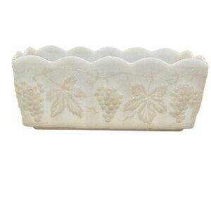 Anchor Hocking Milk Glass Planter Grapevine Design Rectangular Scalloped Edge